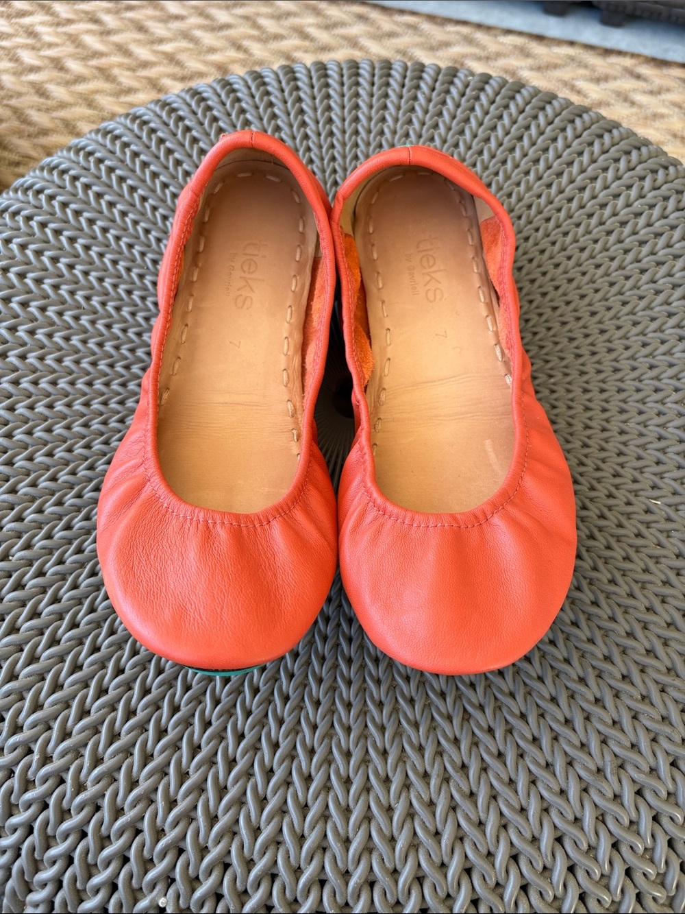 Tieks Coral Orange Leather Ballet Flats